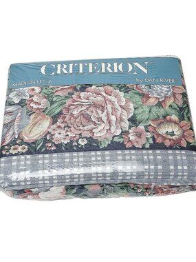 DAN RIVER Criterion Twin Sheet Set 3 pc Blue Floral Cotton Blend New Vintage